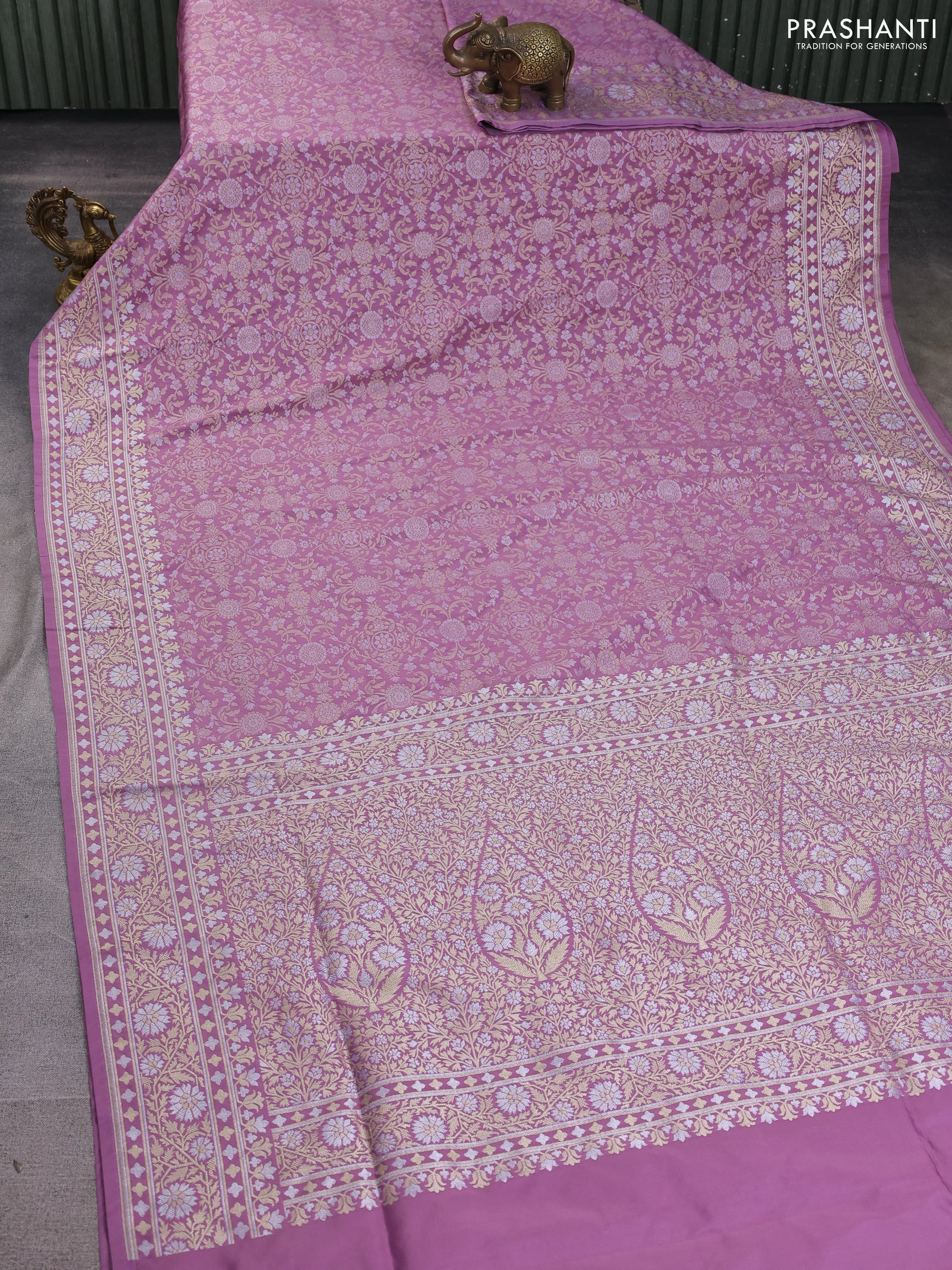 Banarasi semi katan silk saree mauve pink with allover thread & zari weaves and zari woven border - Image 2