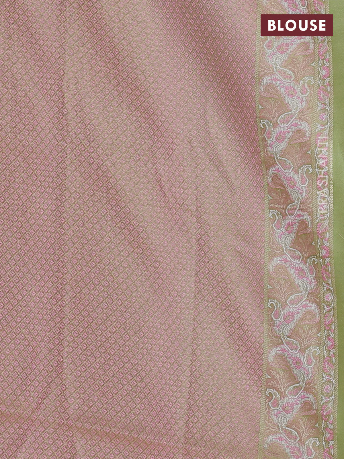 Banarasi semi katan silk saree mild pista green and light pink with allover thread woven brocade weaves and thread woven border - Image 3