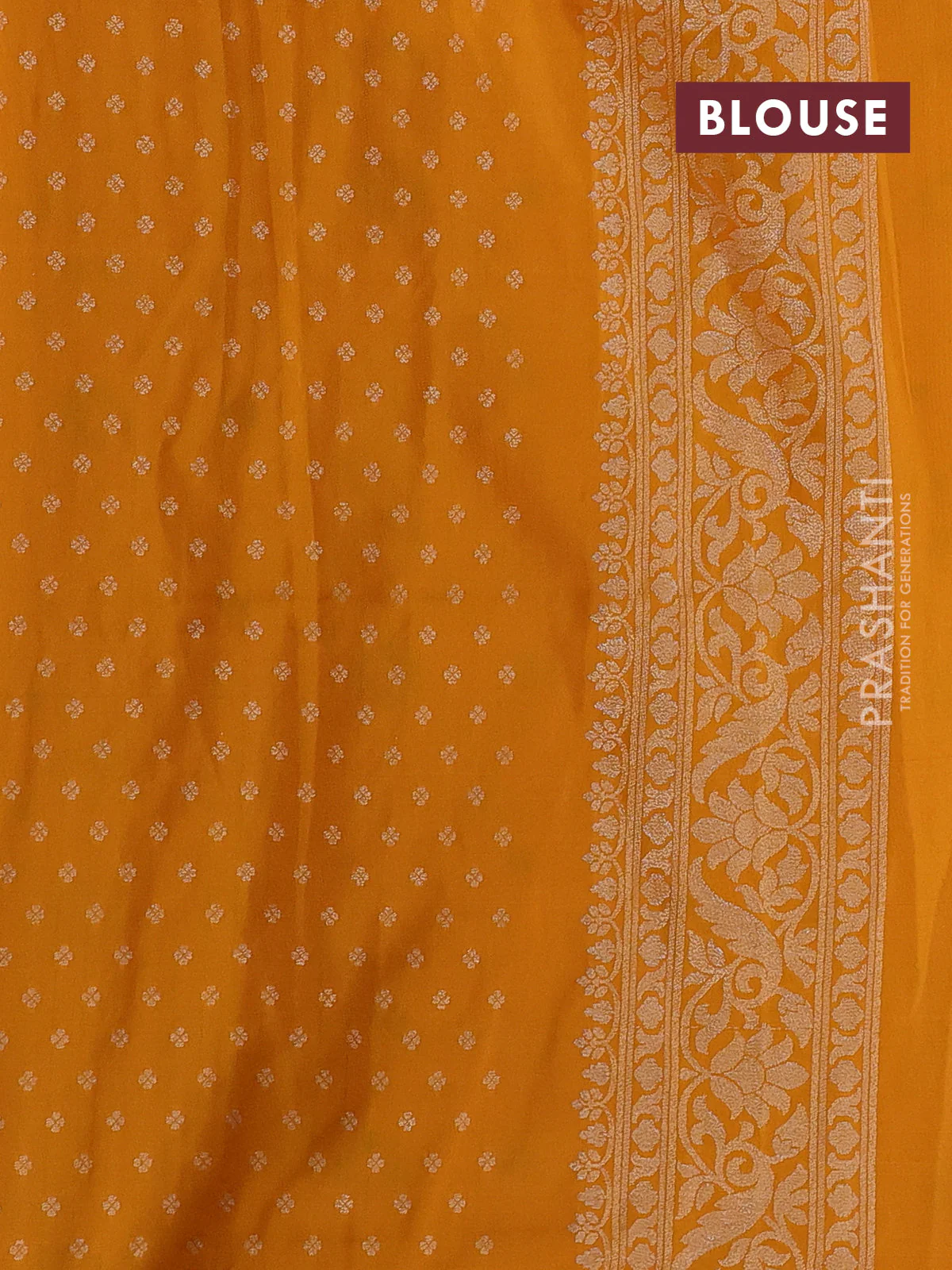 Banarasi semi katan silk saree mustard yellow with allover jamdhani weaves and zari woven border - Image 3