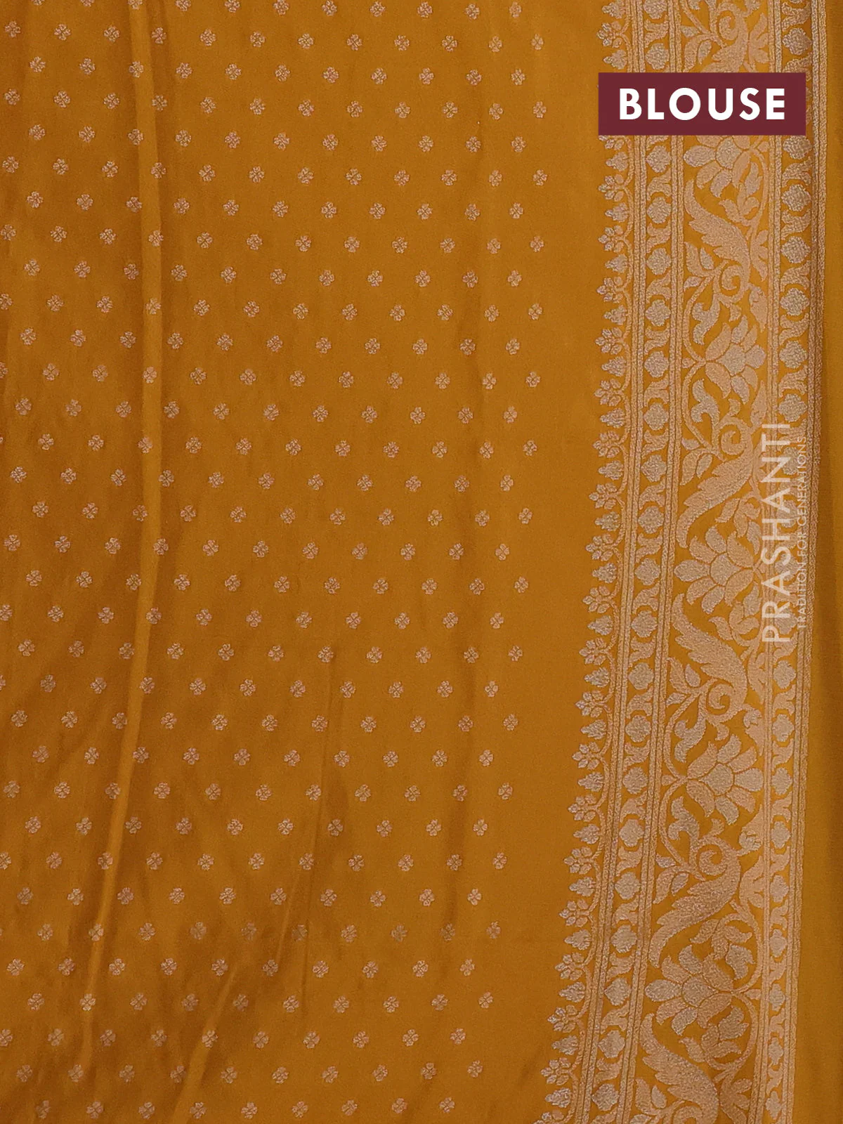 Banarasi semi katan silk saree mustard yellow with allover jamdhani weaves and zari woven border - Image 3