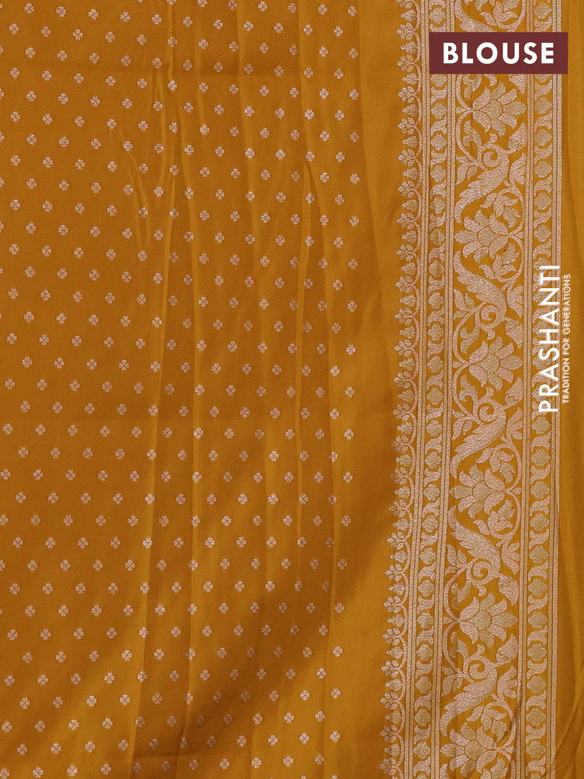 Banarasi semi katan silk saree mustard yellow with allover jamdhani weaves and zari woven border - Image 3