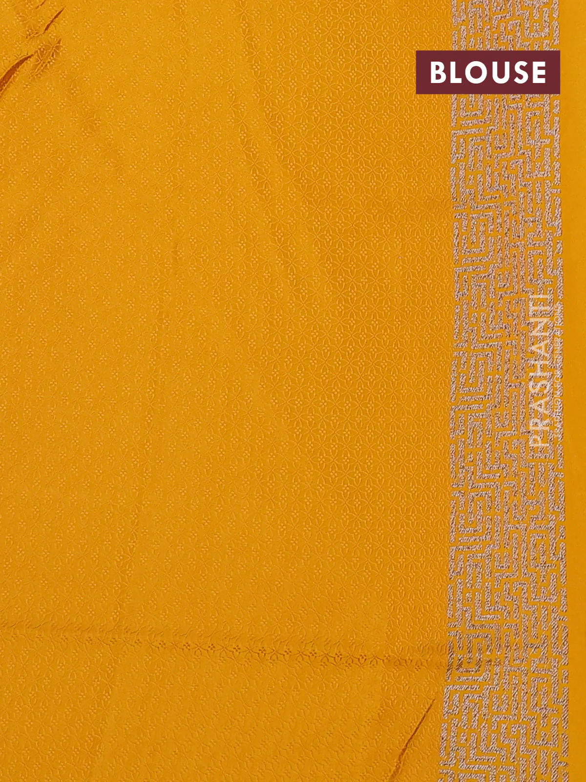 Banarasi semi katan silk saree mustard yellow with allover self emboss and zari woven border - Image 3