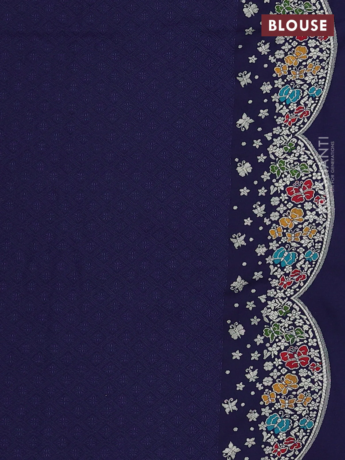 Banarasi semi katan silk saree naby blue with allover self emboss & zari buttas and woven border - Image 3