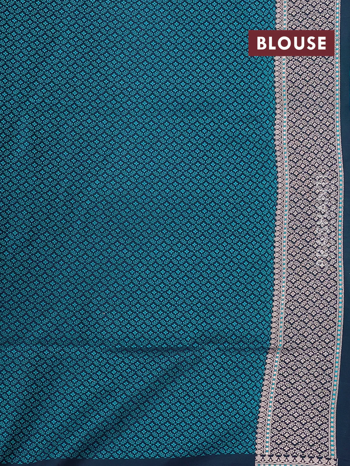 Banarasi semi katan silk saree navy blue with allover self emboss and copper zari woven border - Image 3