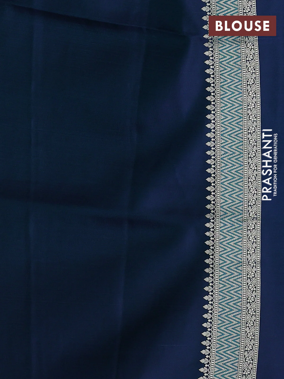 Banarasi semi katan silk saree navy blue with allover self emboss & zari buttas and zari woven border - Image 3
