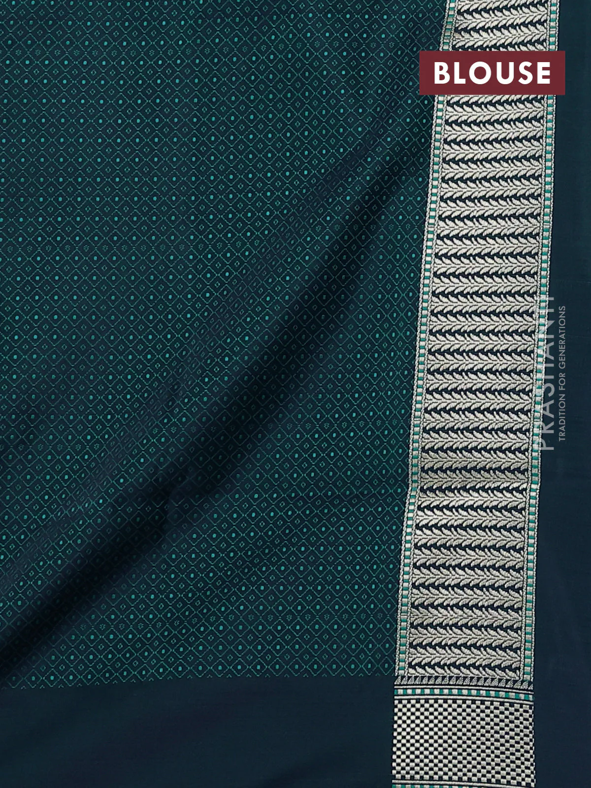Banarasi semi katan silk saree navy blue with allover thread weaves & zari woven border and zari woven border - Image 3