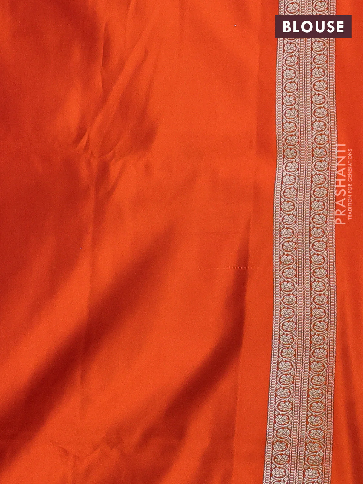 Banarasi semi katan silk saree orange with allover self emboss & zari buttas and zari woven border - Image 3