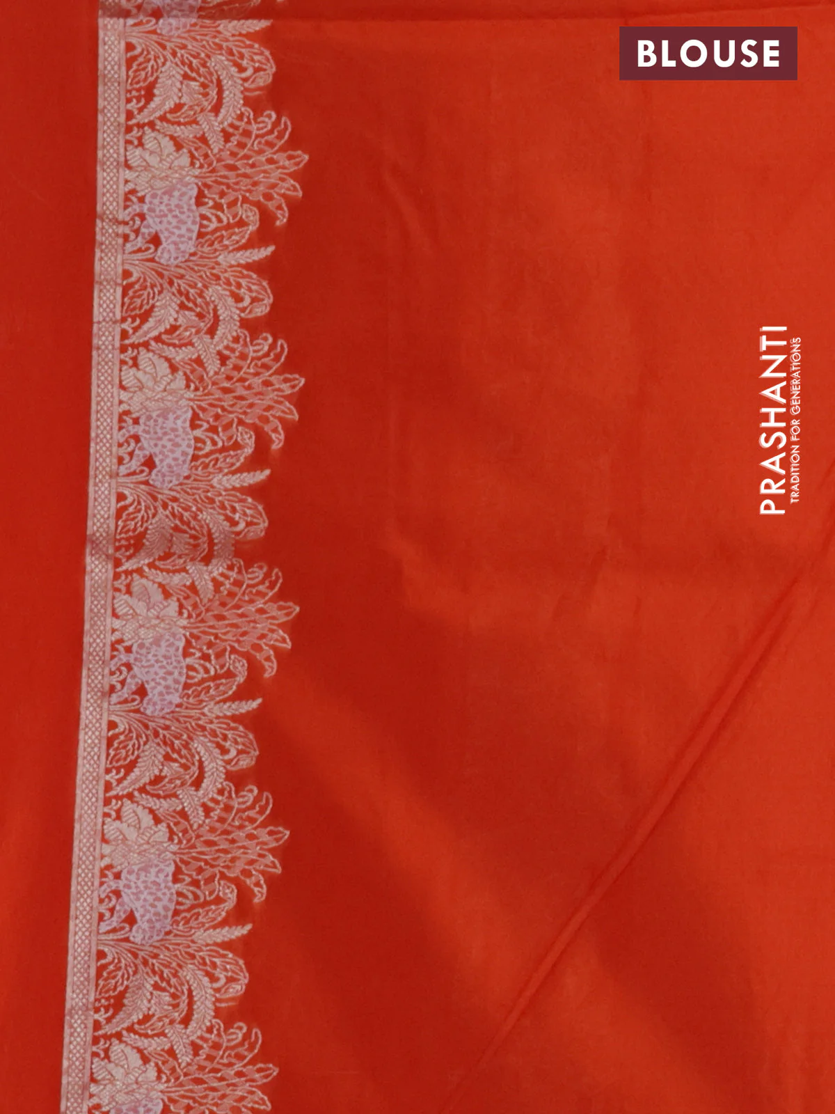 Banarasi semi katan silk saree orange with allover silver & gold zari weaves and zari woven border - Image 3