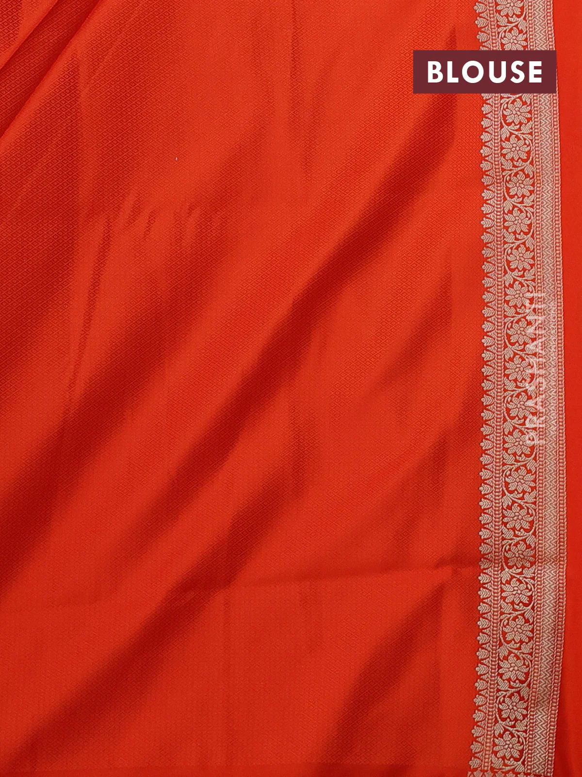Banarasi semi katan silk saree orange with allover thread weaves & zari woven buttas and zari woven border - Image 3