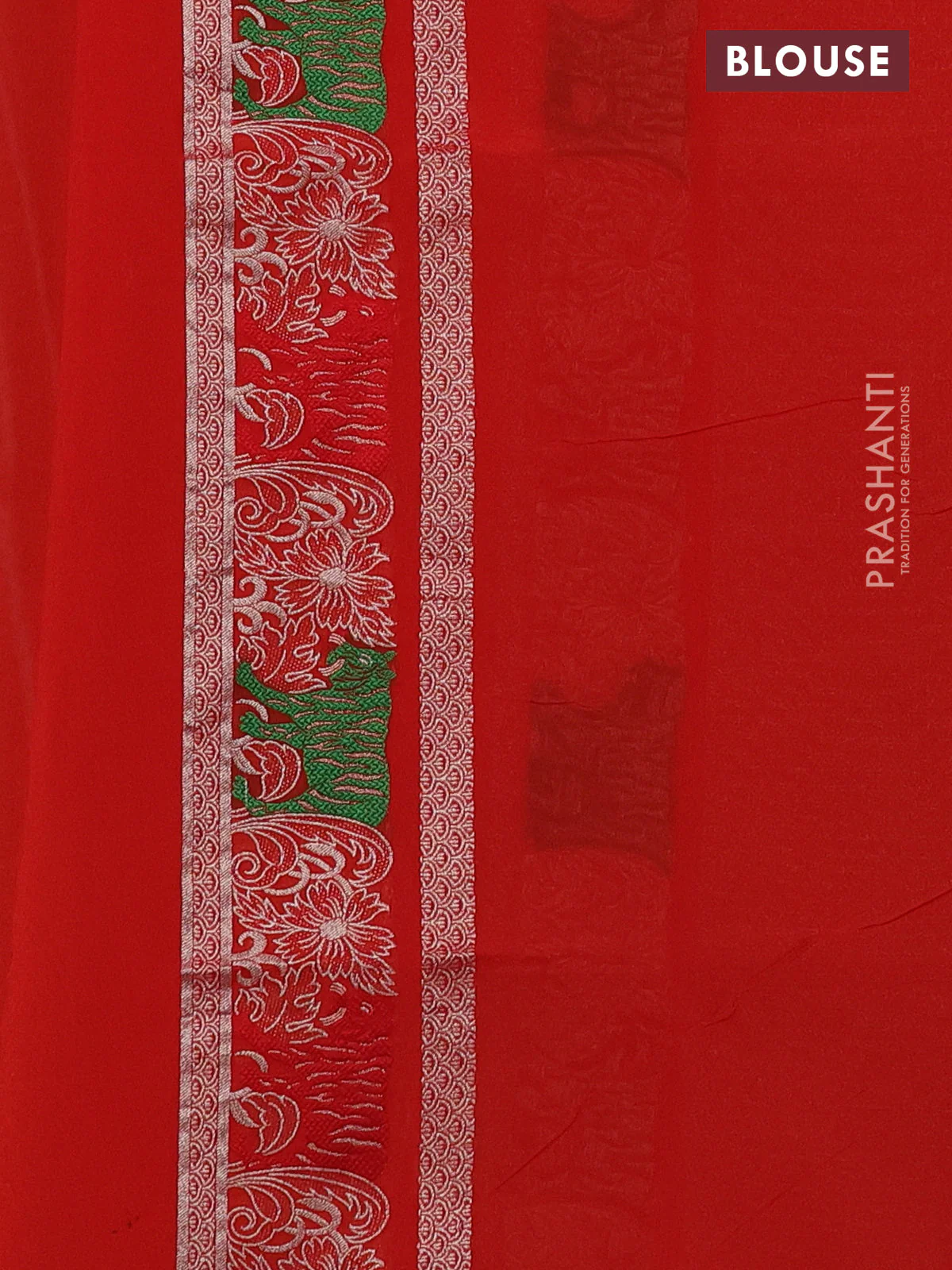 Banarasi semi katan silk saree orange with allover zari weaves and thread & zari woven border - Image 3