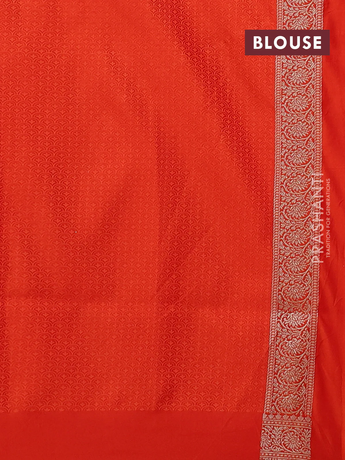 Banarasi semi katan silk saree orange with allover zari weaves and zari woven border - Image 3