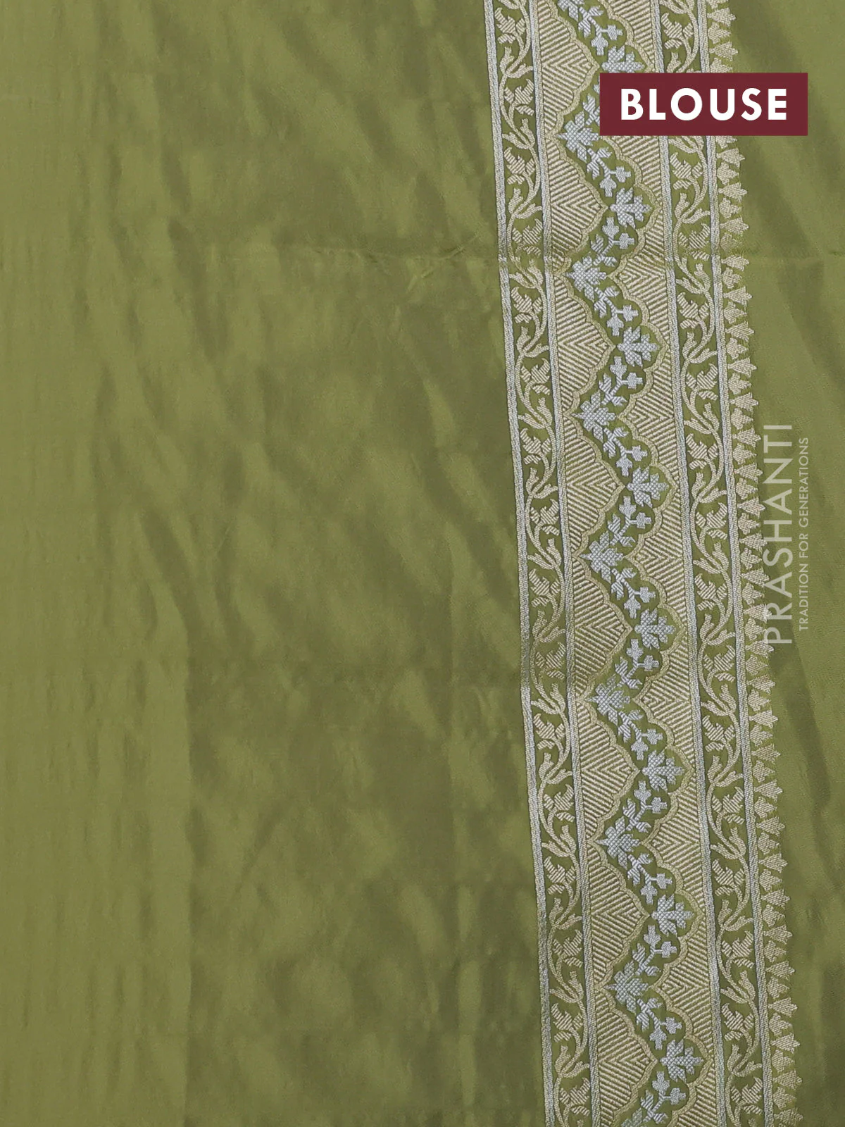 Banarasi semi katan silk saree pastel green with allover zari weaves and zari woven butta border - Image 3