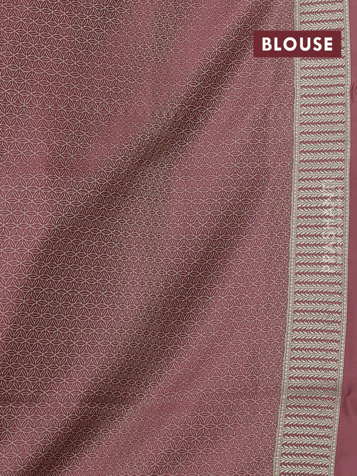 Banarasi semi katan silk saree pastel pink with allover floral self emboss and zari woven border - Image 3