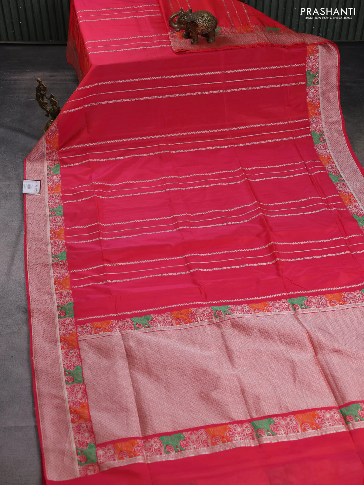 Banarasi semi katan silk saree peach pink with allover zari weaves and rich zari woven border - Image 2