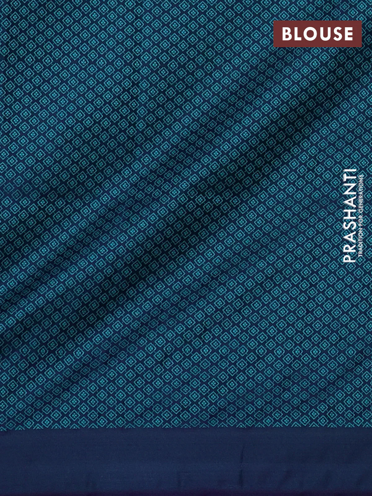 Banarasi semi katan silk saree peacock blue with allover floral self emboss & zari woven buttas and zari woven border - Image 3