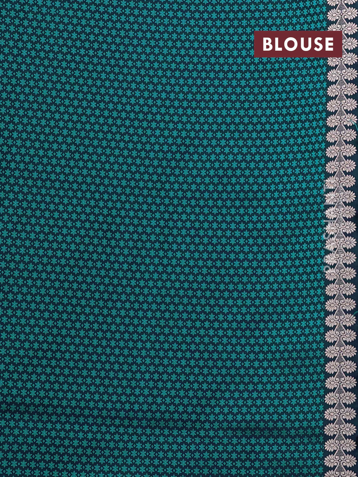 Banarasi semi katan silk saree peacock blue with thread & zari woven buttas and zari woven border - Image 3