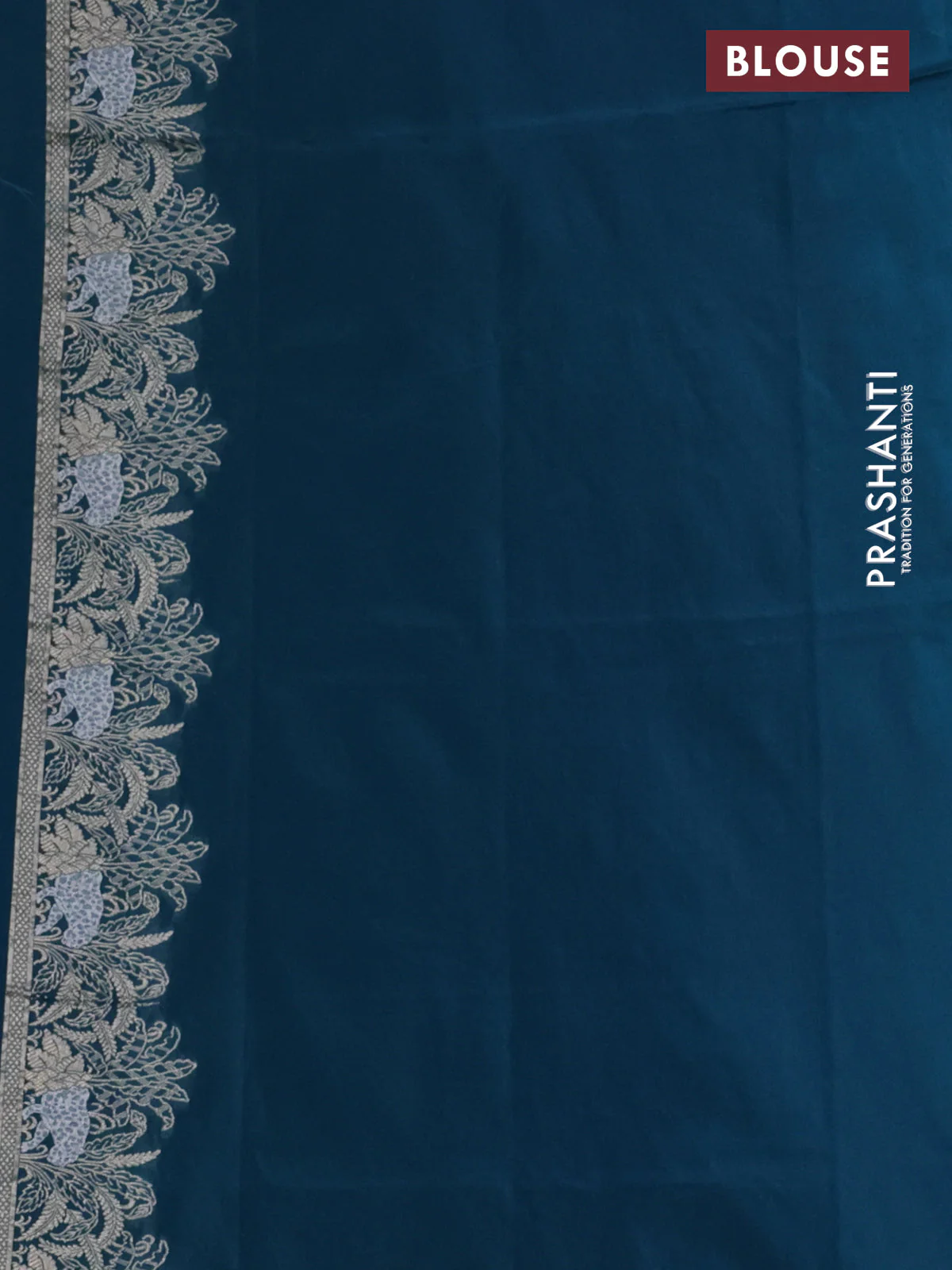 Banarasi semi katan silk saree peacock green with allover silver & gold zari weaves and zari woven border - Image 3