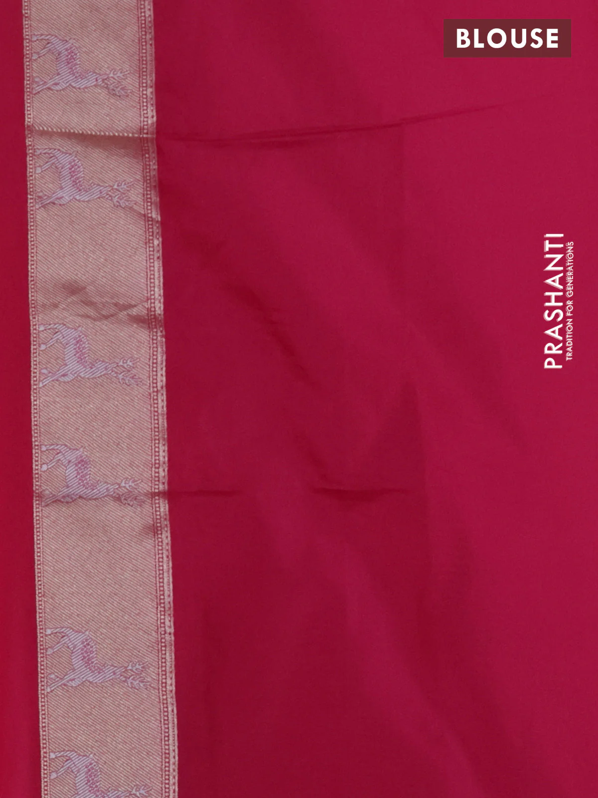 Banarasi semi katan silk saree pink with allover silver & gold zari weaves and deer design zari woven border - Image 3