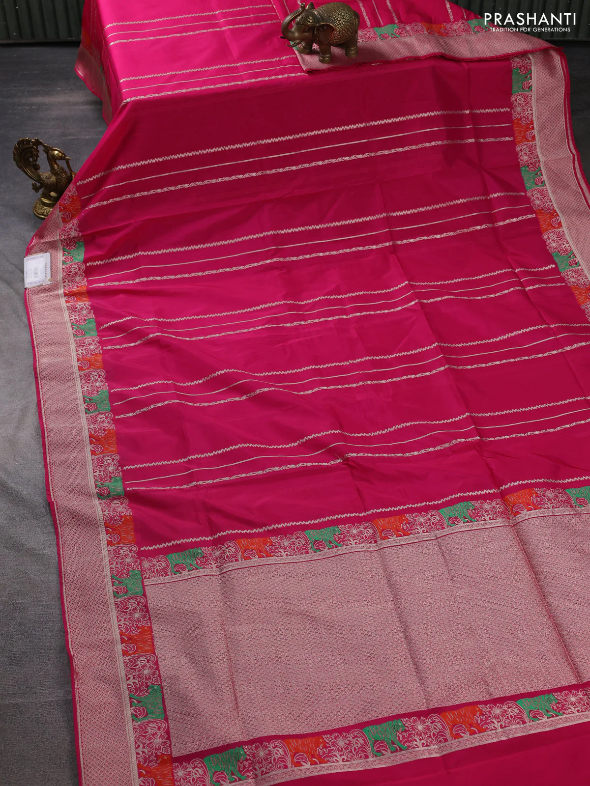 Banarasi semi katan silk saree pink with allover zari weaves and thread & zari woven border - Image 2