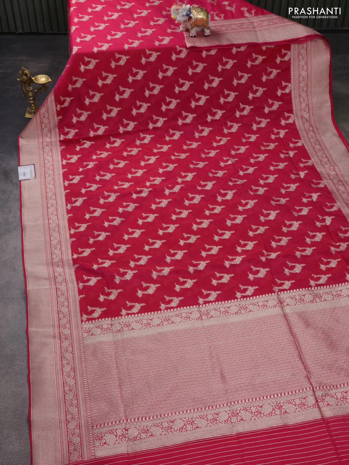 Banarasi semi katan silk saree pink with zari woven buttas and zari woven border - Image 2