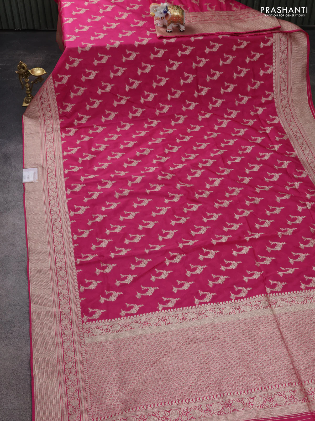 Banarasi semi katan silk saree pink with zari woven buttas and zari woven border - Image 2