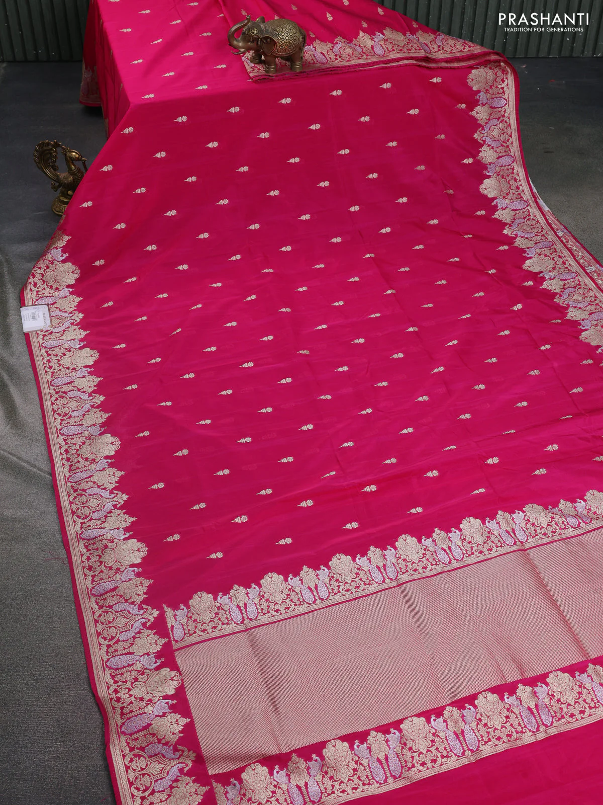Banarasi semi katan silk saree pink with zari woven buttas and zari woven border - Image 2