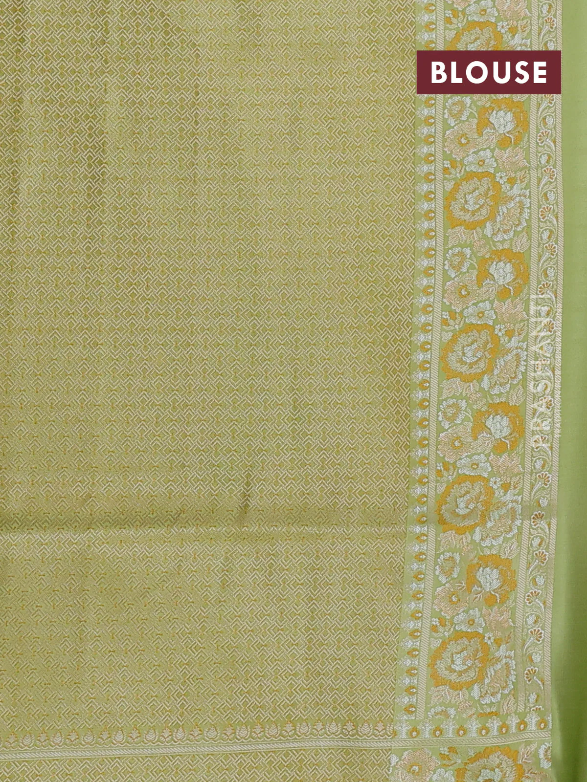 Banarasi semi katan silk saree pista green with allover thread brocade weaves and thread woven border - Image 3