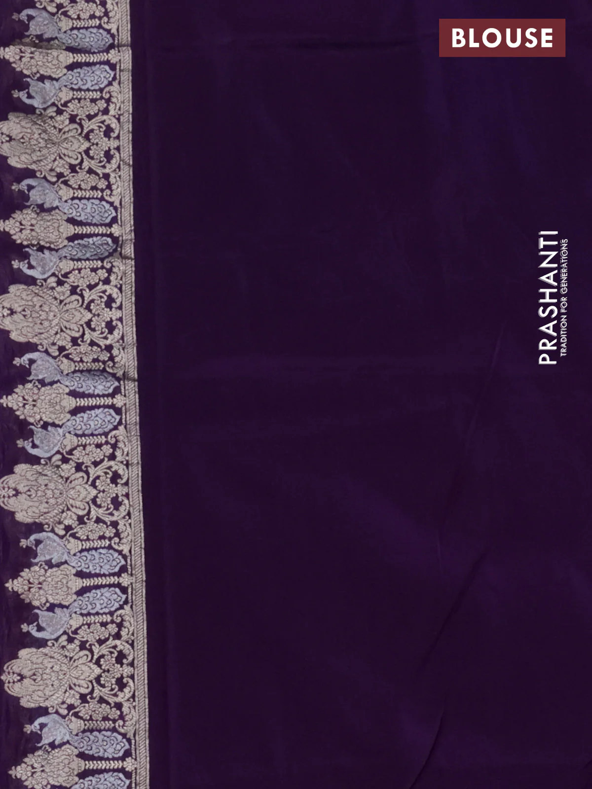 Banarasi semi katan silk saree purple with allover silver & gold zari weaves and deer design zari woven border - Image 3