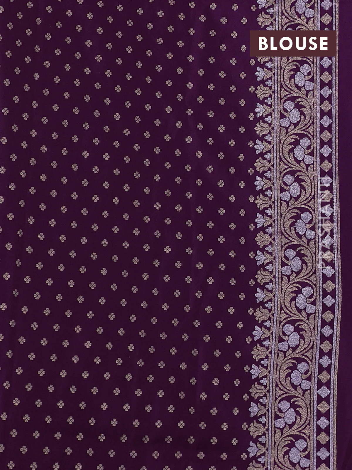 Banarasi semi katan silk saree purple with allover silver & zari weaves and zari woven border - Image 3