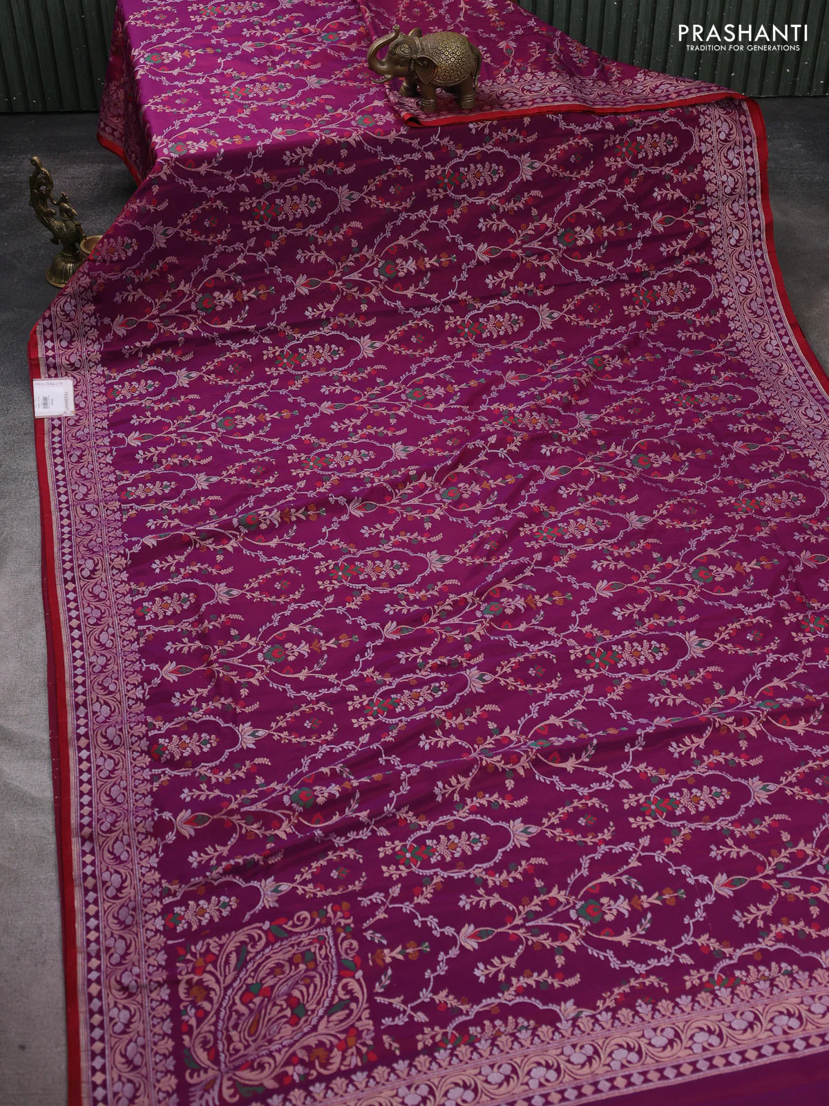 Banarasi semi katan silk saree purple with allover silver & zari weaves and zari woven border - Image 2
