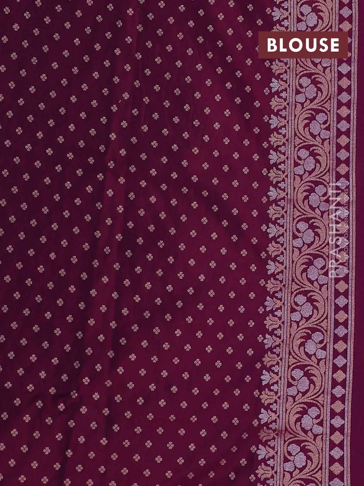 Banarasi semi katan silk saree purple with allover silver & zari weaves and zari woven border - Image 3