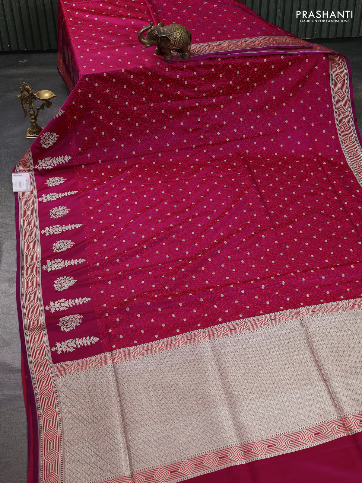 Banarasi semi katan silk saree purple with allover thread weaves & zari woven buttas and zari woven border - Image 2