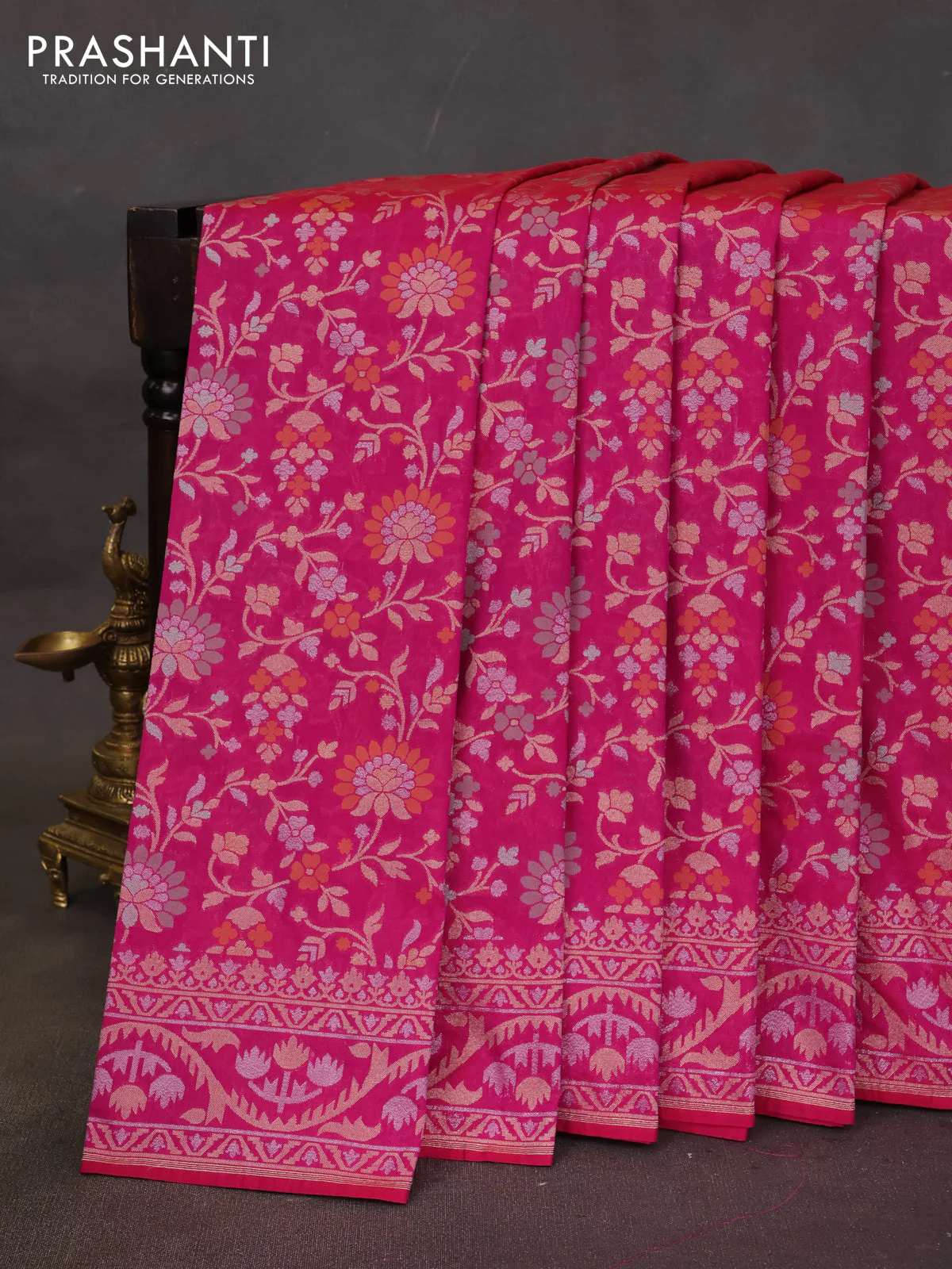 Banarasi semi katan silk saree purple with allover thread & zari weaves and zari woven border