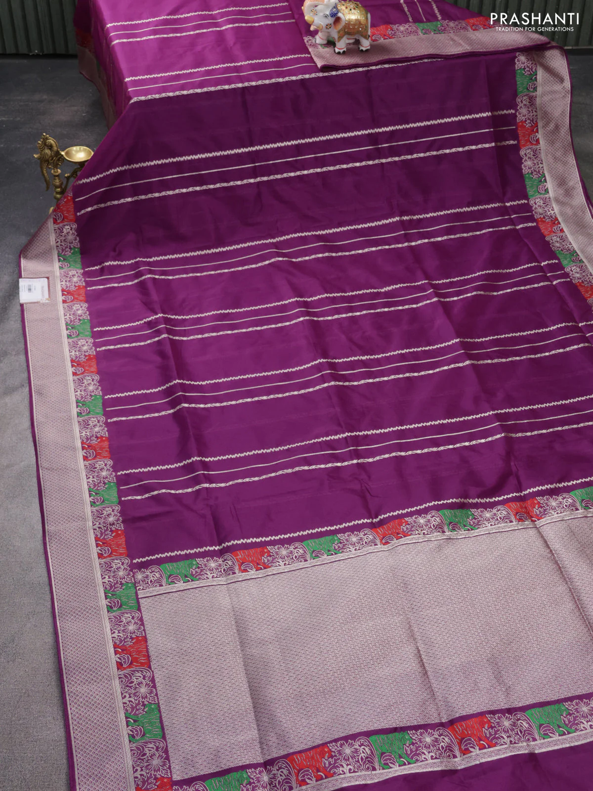 Banarasi semi katan silk saree purple with allover zari weaves and rich zari woven border - Image 2