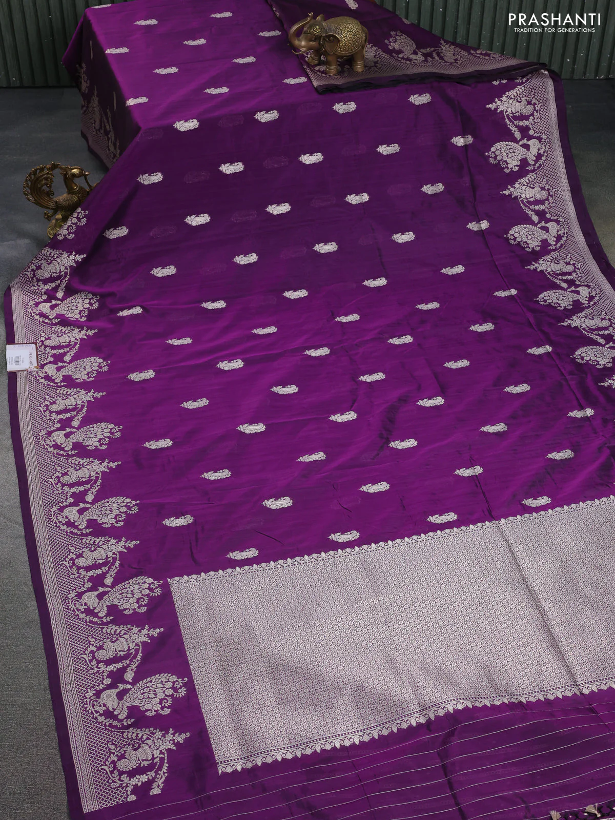 Banarasi semi katan silk saree purple with zari woven buttas and rich zari woven border - Image 2