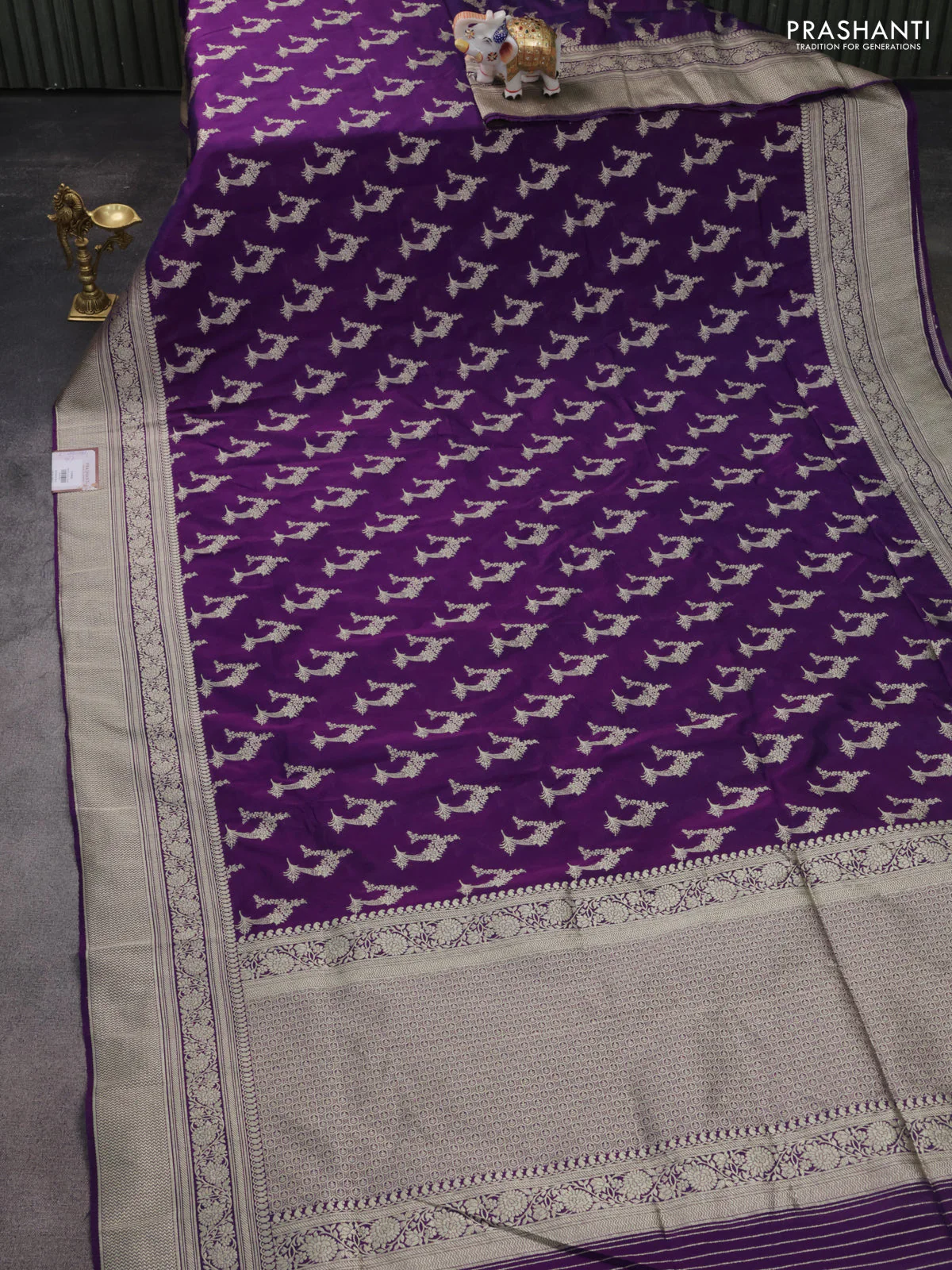 Banarasi semi katan silk saree purple with zari woven buttas and zari woven border - Image 2