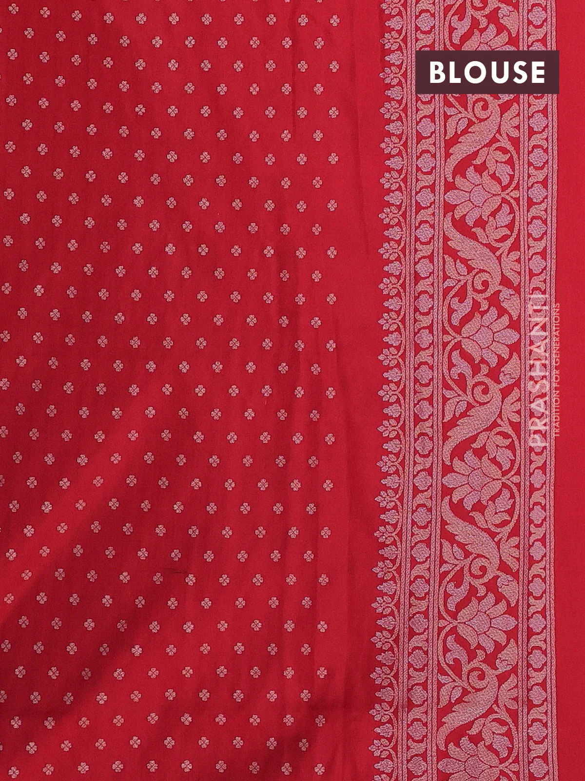 Banarasi semi katan silk saree red with allover jamdhani weaves and zari woven border - Image 3