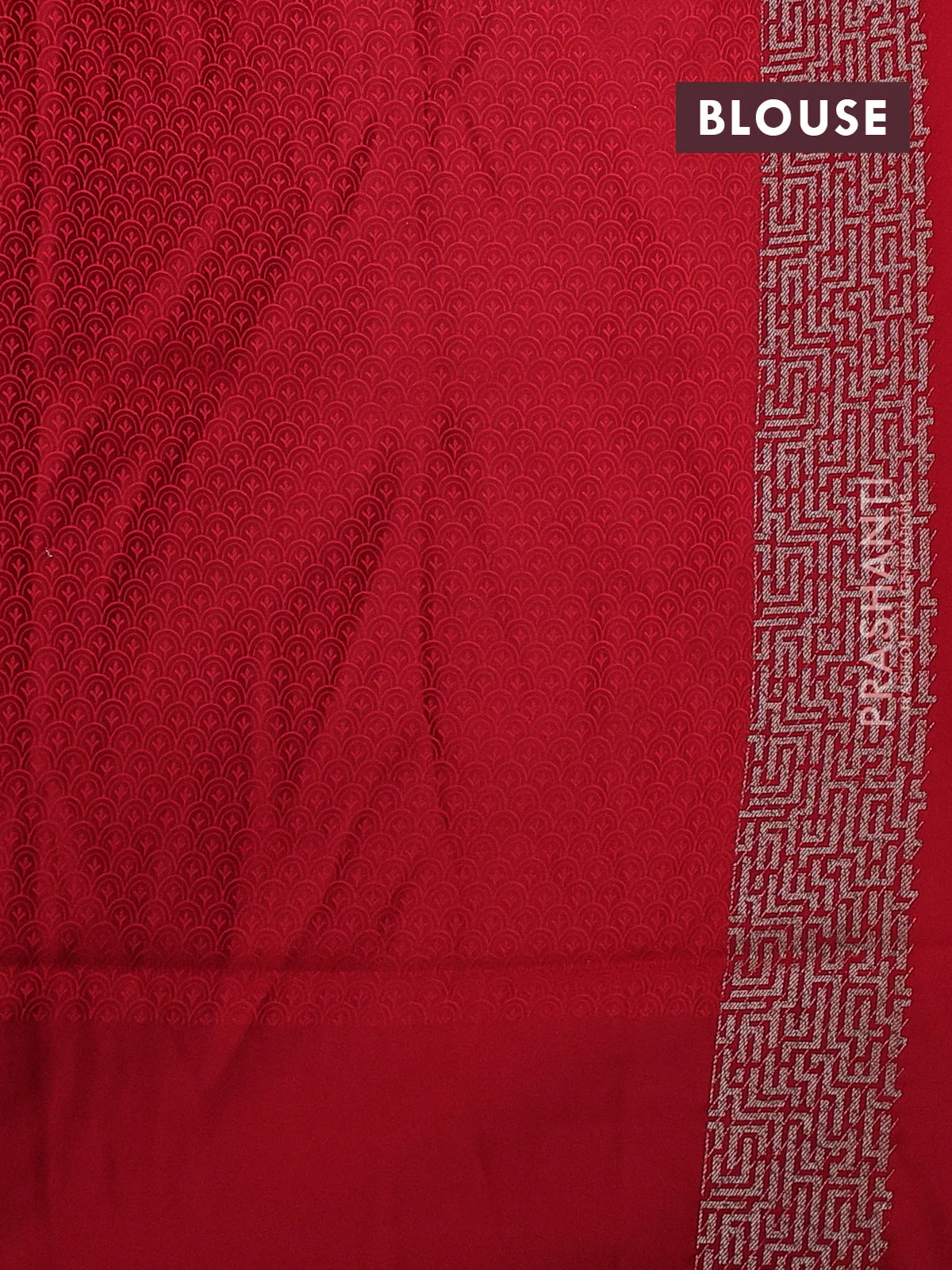 Banarasi semi katan silk saree red with allover self emboss and zari woven border - Image 3