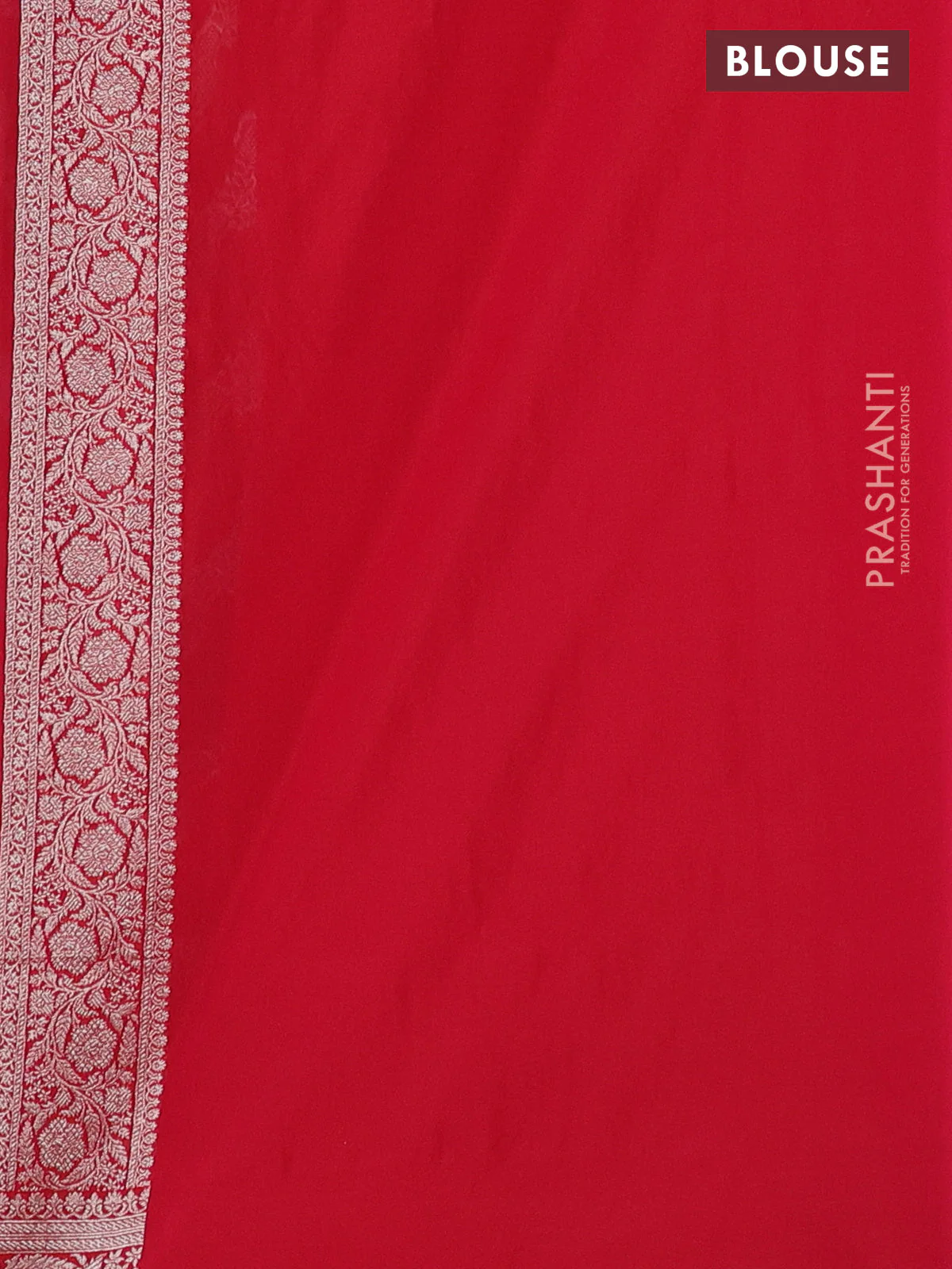 Banarasi semi katan silk saree red with allover silver & gold zari weaves and floral zari woven border - Image 3
