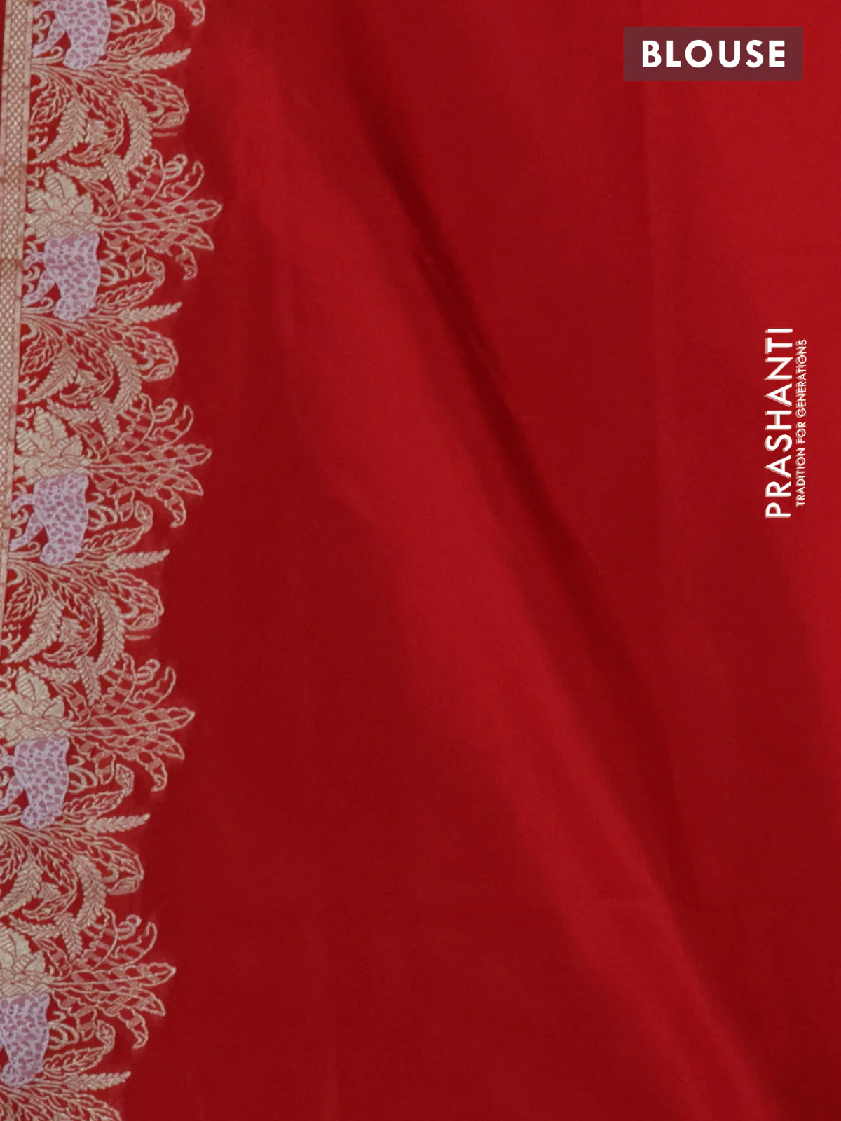 Banarasi semi katan silk saree red with allover silver & gold zari weaves and zari woven border - Image 3