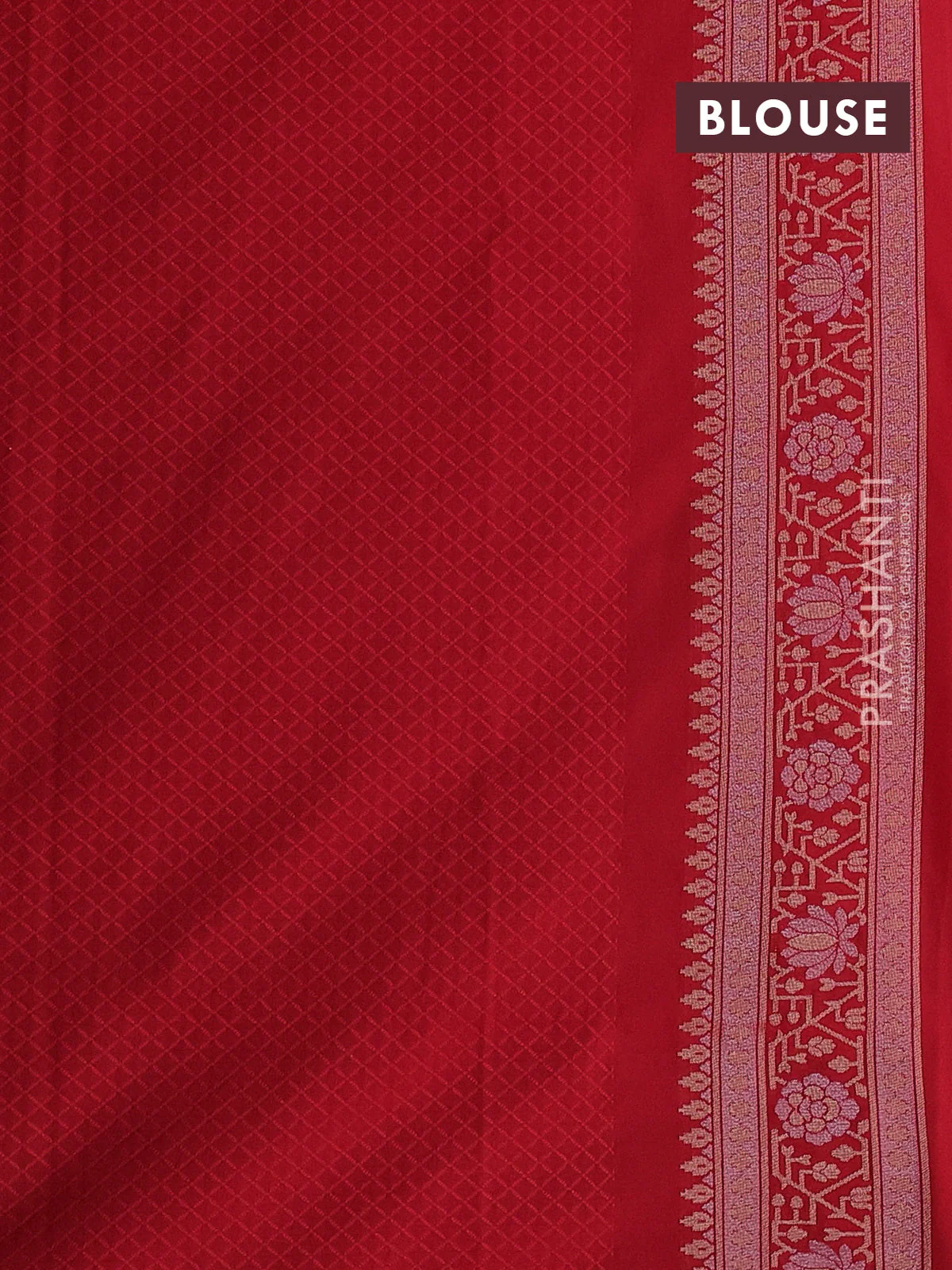 Banarasi semi katan silk saree red with allover silver & gold zari woven buttas and zari woven border - Image 3