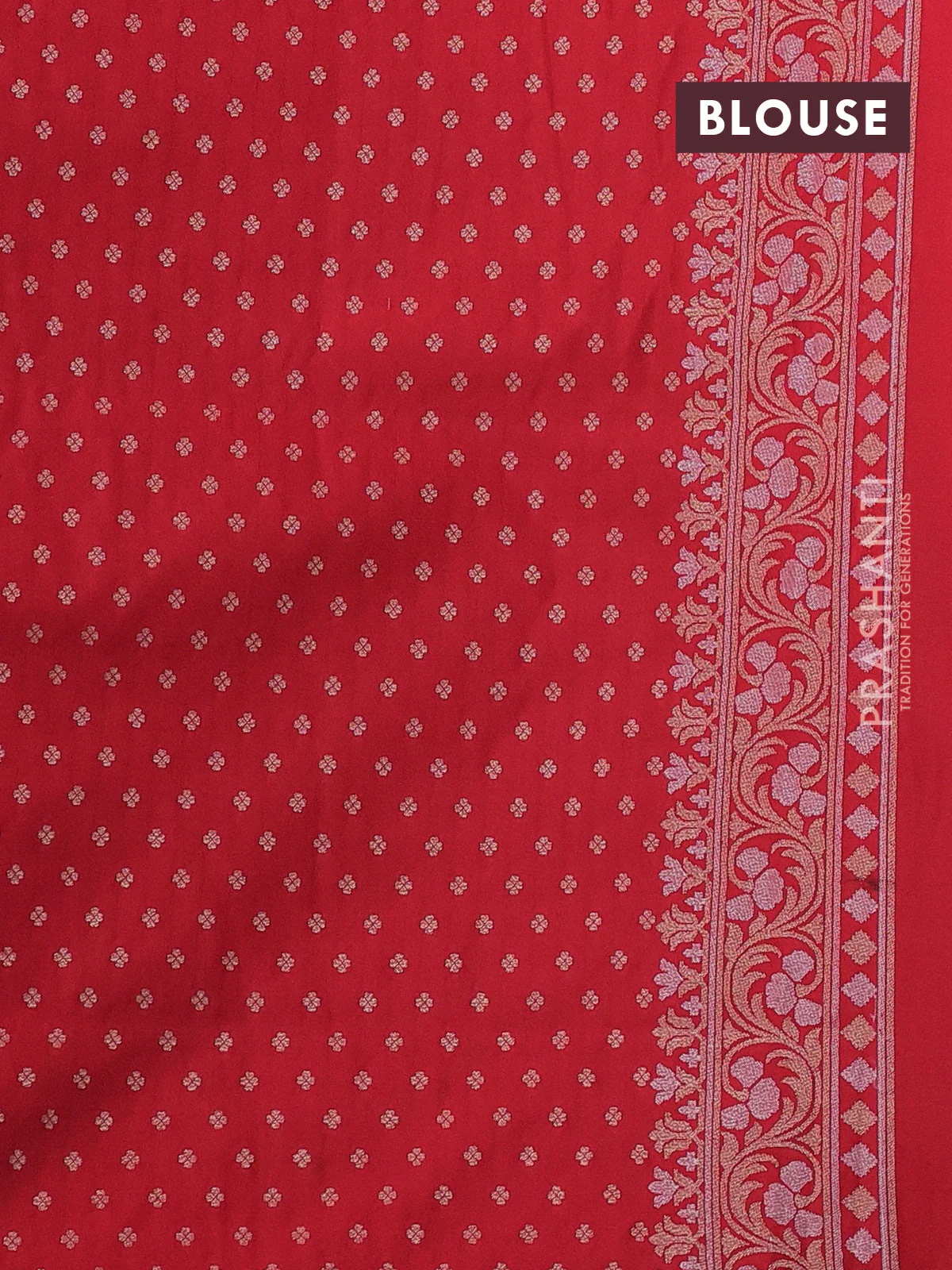 Banarasi semi katan silk saree red with allover silver & zari weaves and zari woven border - Image 3