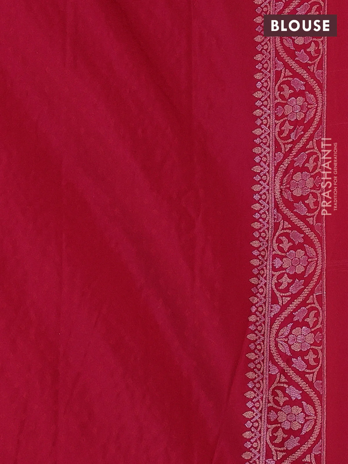 Banarasi semi katan silk saree red with allover thread & zari jamdhani weaves and zari woven border - Image 3