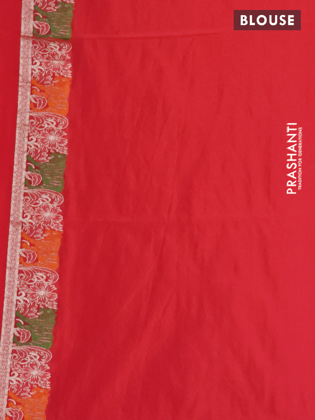 Banarasi semi katan silk saree red with allover zari weaves and rich zari woven border - Image 3