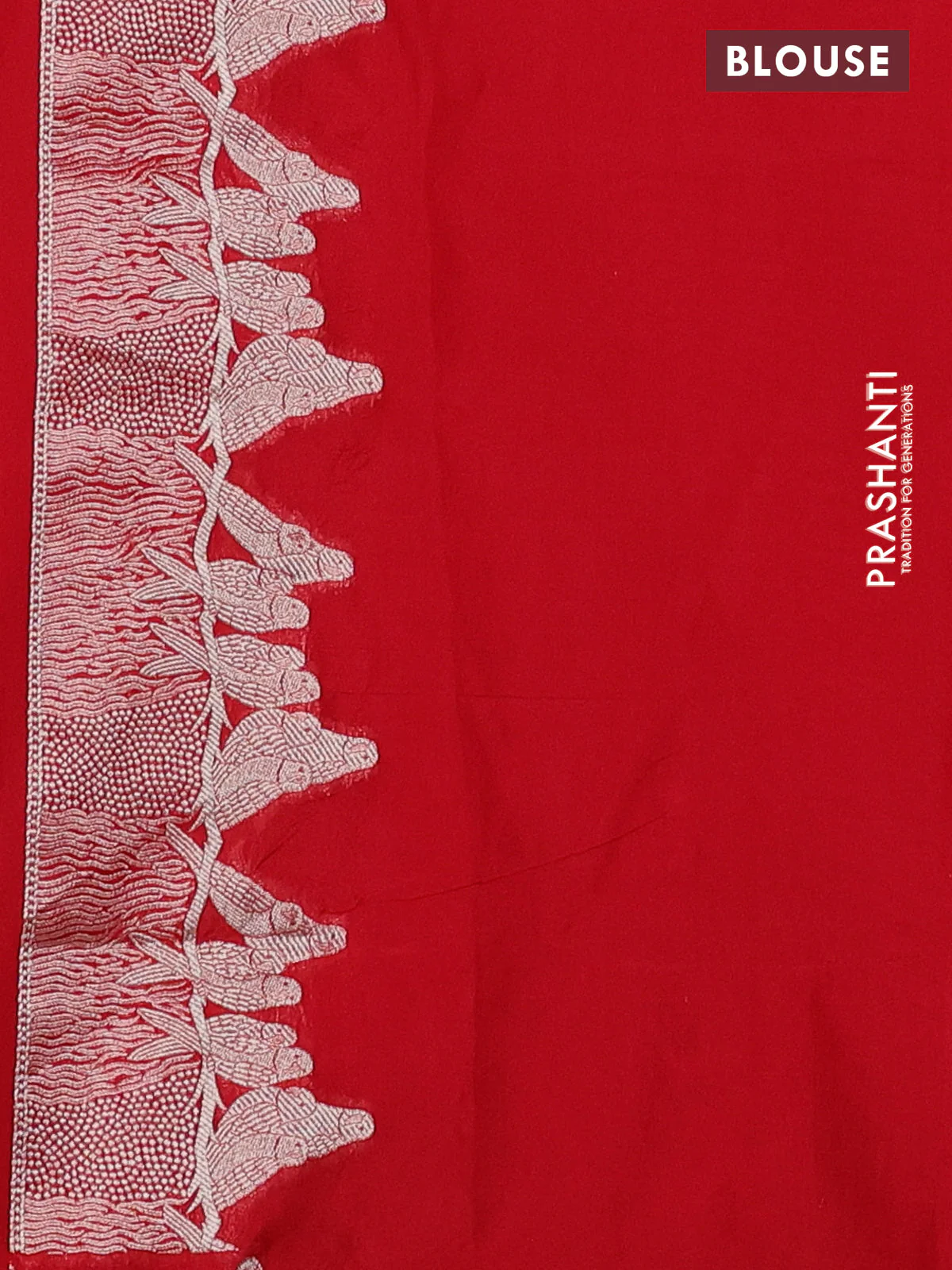 Banarasi semi katan silk saree red with allover zari woven buttas and parrot design zari woven border - Image 3