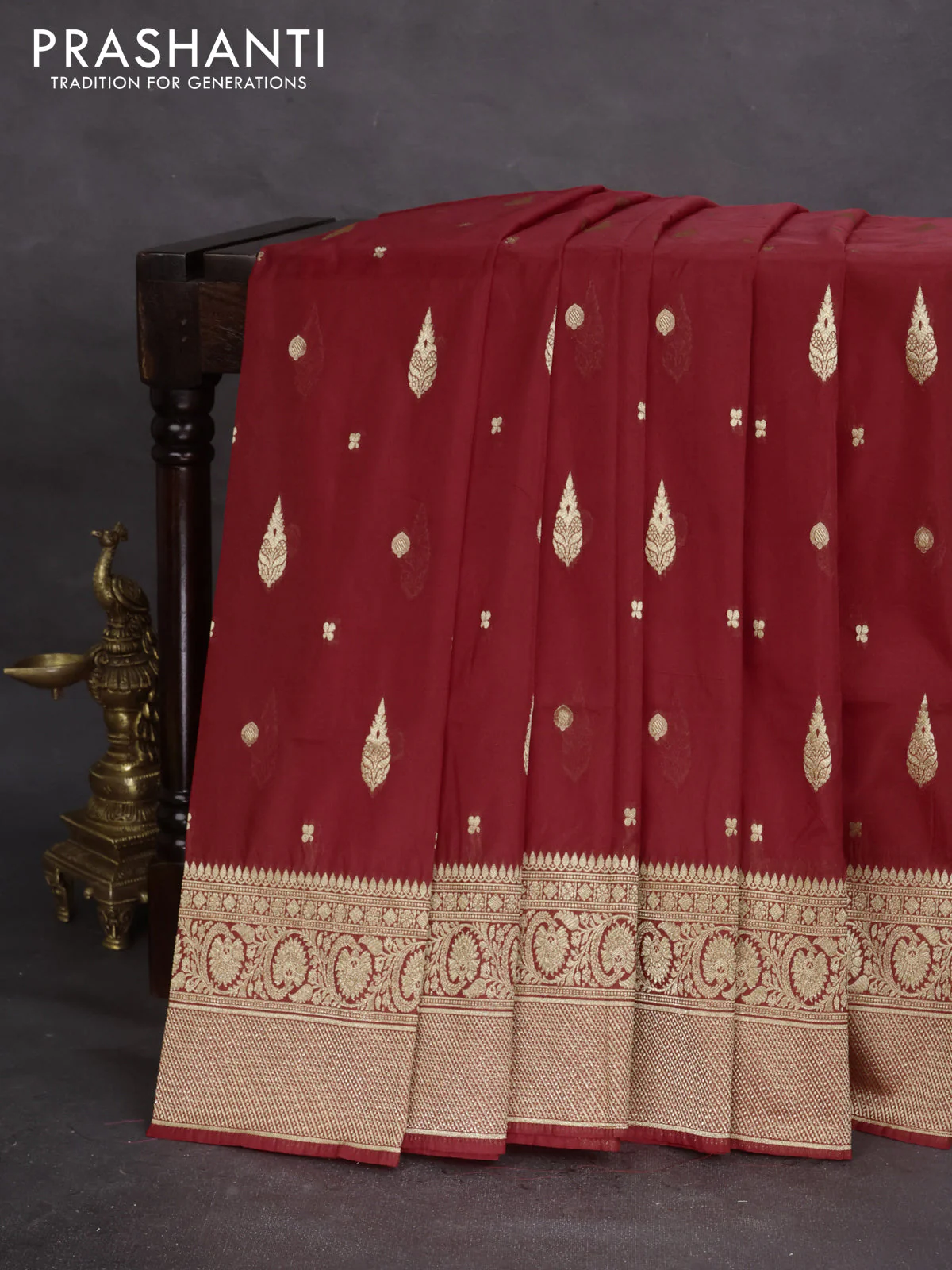 Banarasi semi katan silk saree red with zari woven buttas and rich zari woven border