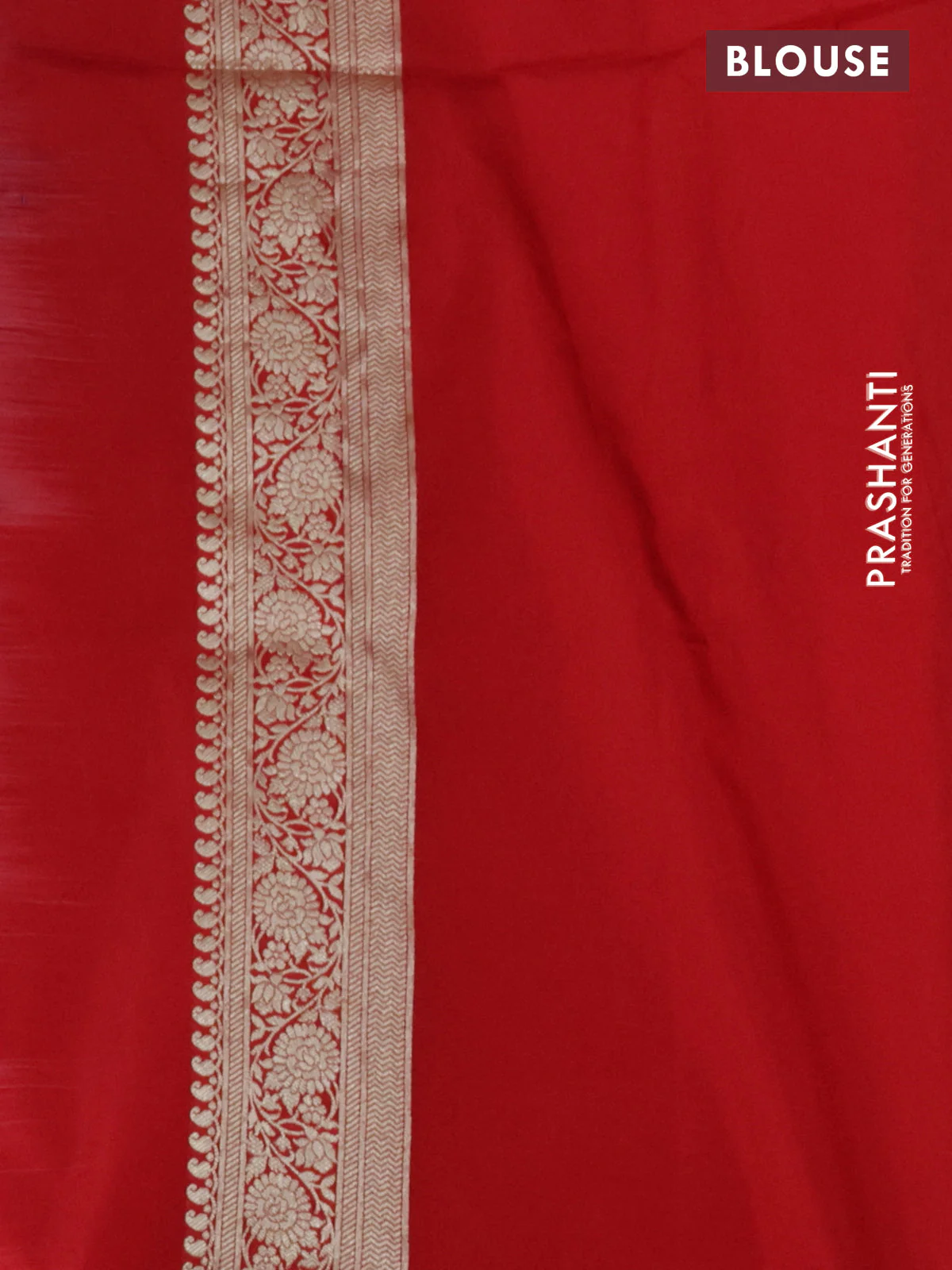 Banarasi semi katan silk saree red with zari woven buttas and zari woven border - Image 3