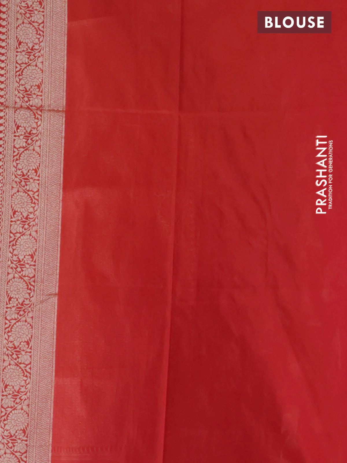 Banarasi semi katan silk saree red with zari woven buttas and zari woven border - Image 3