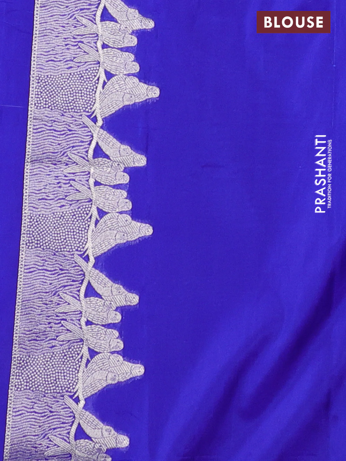 Banarasi semi katan silk saree royal blue with allover zari woven buttas and parrot design zari woven border - Image 3