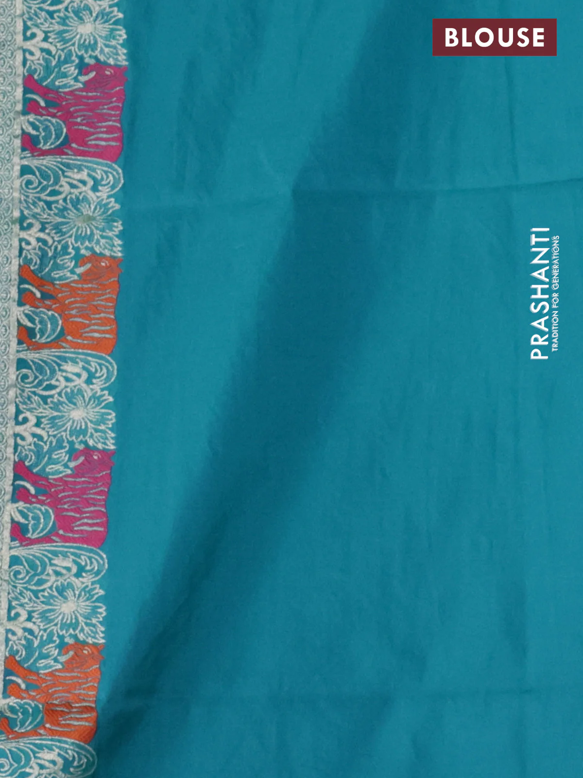 Banarasi semi katan silk saree teal blue with allover zari weaves and rich zari woven border - Image 3
